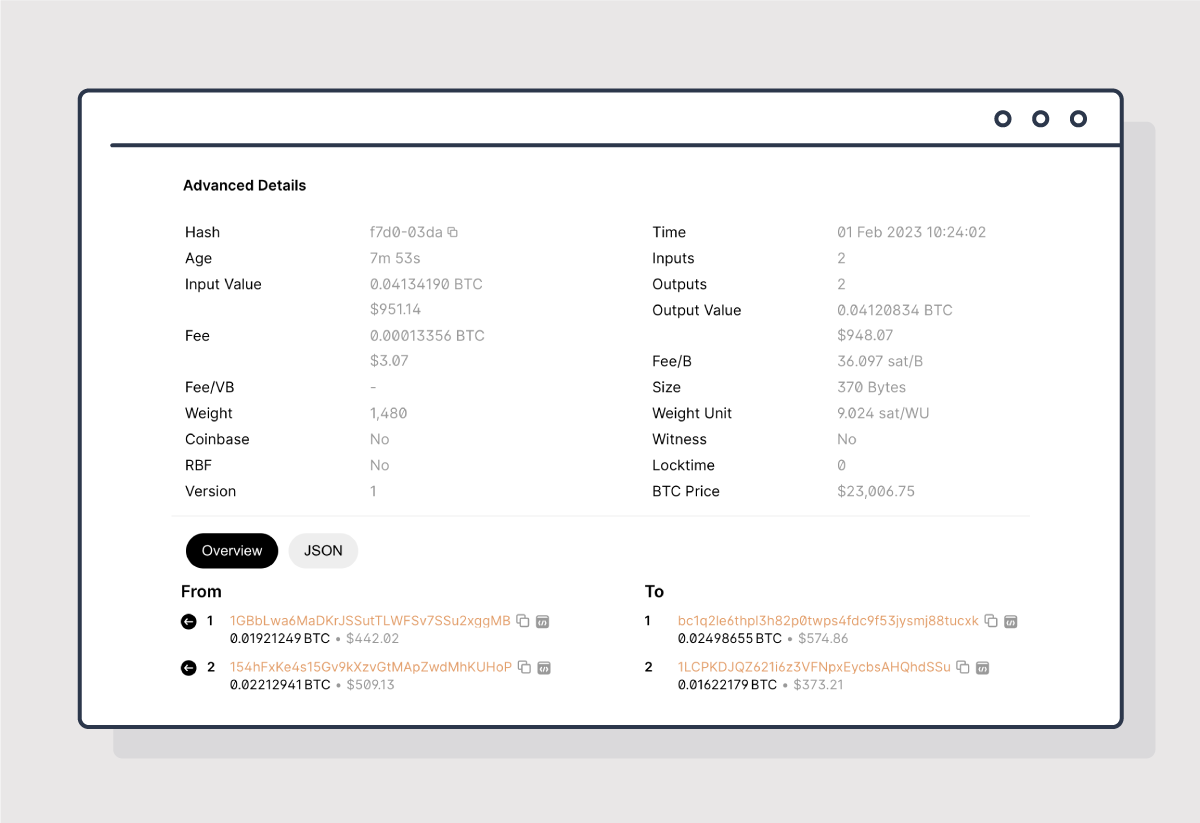 alt Screenshot from blockchain.com showing a BTC transaction entry