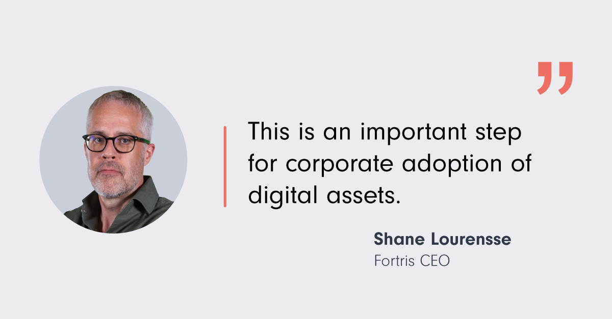 alt Photo of Shane Lourensse with a quote saying "This is an important step for corporate adoption of digital assets"
